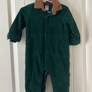 Carter's Green Corduroy Jumpsuit with Brown Sherpa Collar